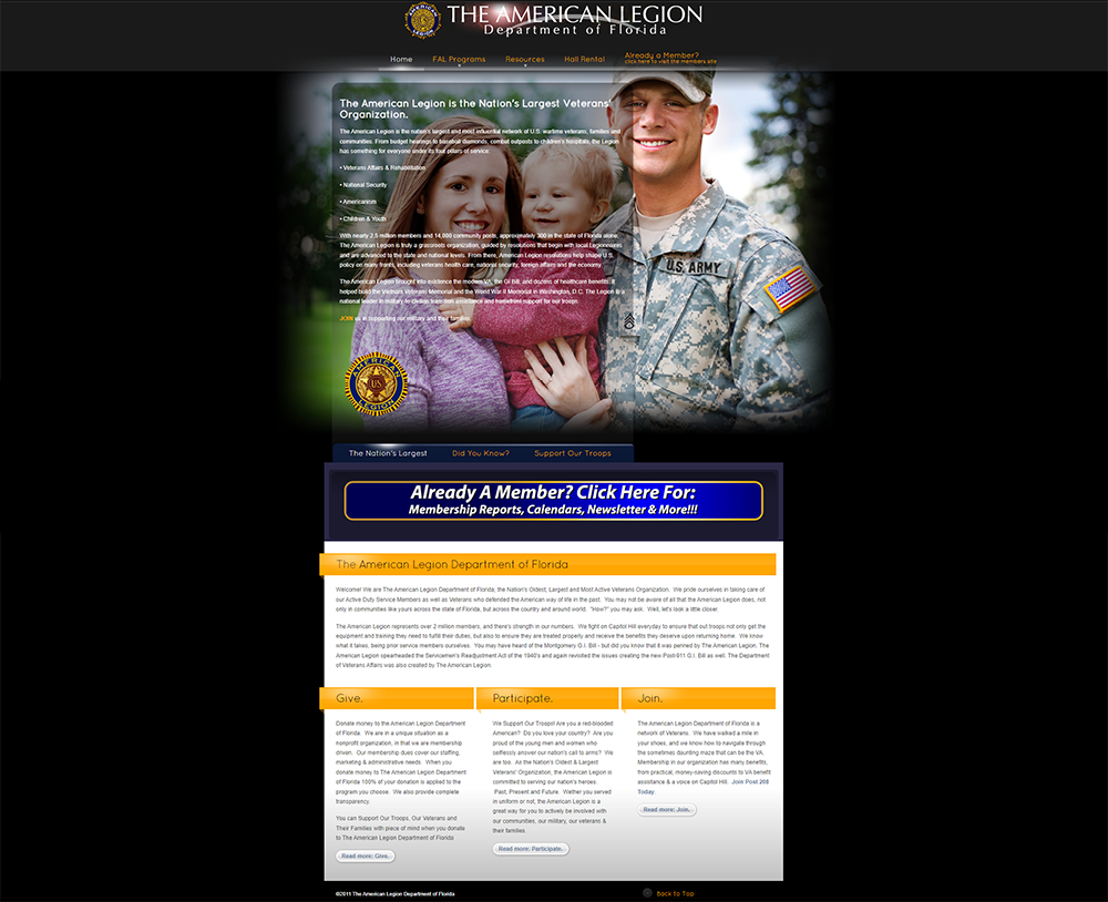 screenshot of floridalegion.org public site circa 2013..