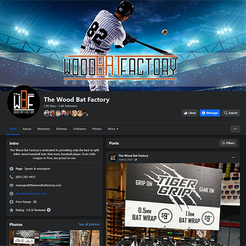 screenshot of The Wood Bat Factory's Facebook Page